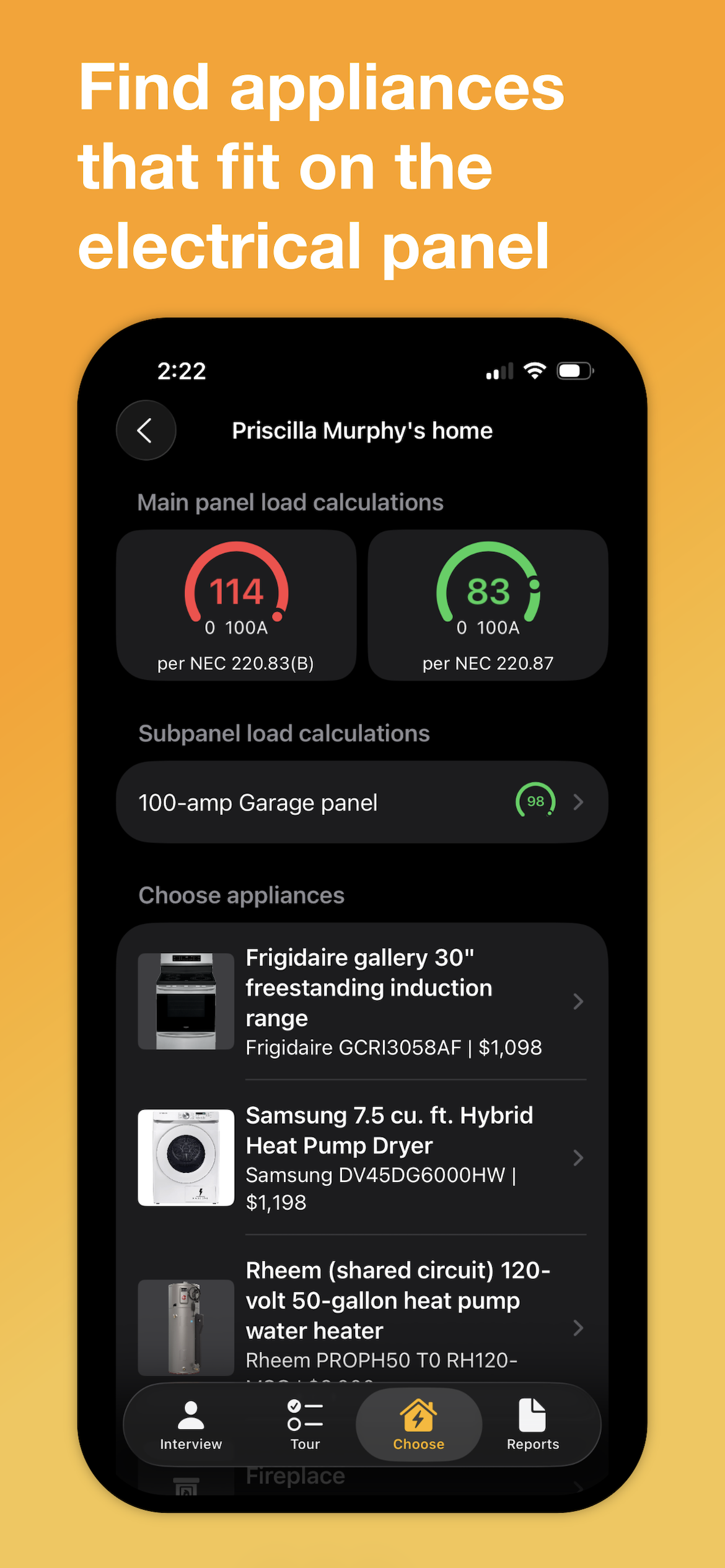 Find appliances that fit on the electrical panel